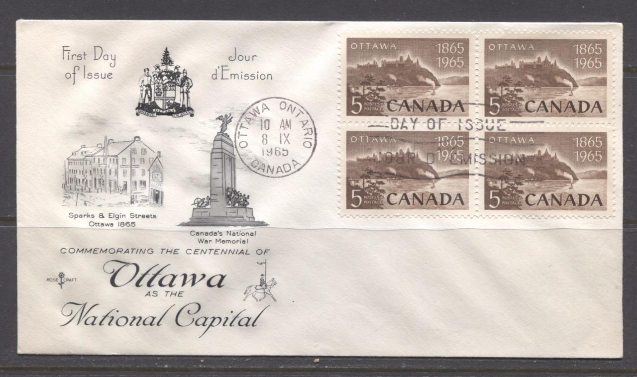 Canada #442 (SG#567) 1965 5c Ottawa Centenary Issue Rose Craft First Day Cover XF-91 Brixton Chrome 