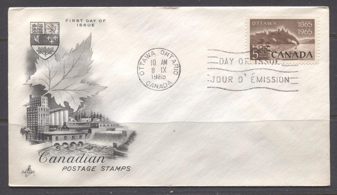 Canada #442 (SG#567) 1965 Ottawa Centenary Issue Art Craft First Day Cover XF-91 Brixton Chrome 