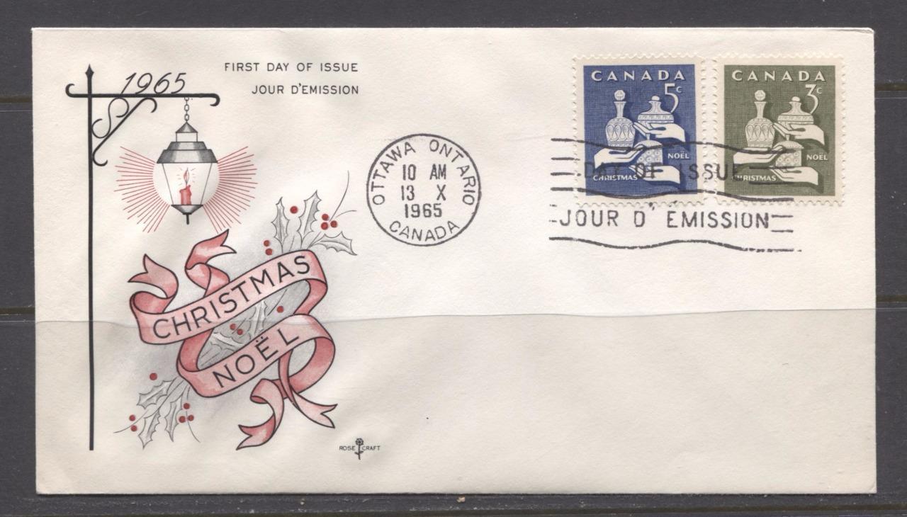 Canada #443-444 (SG#568-569) 3c & 5c 1965 Christmas Issue Rose Craft First Day Cover XF-86 Brixton Chrome 