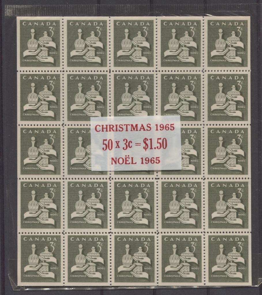 Canada #443a (SG#568a) 3c Olive 1965 Christmas Issue Cello-Paq of 50 DF Paper VF-75 NH Brixton Chrome 