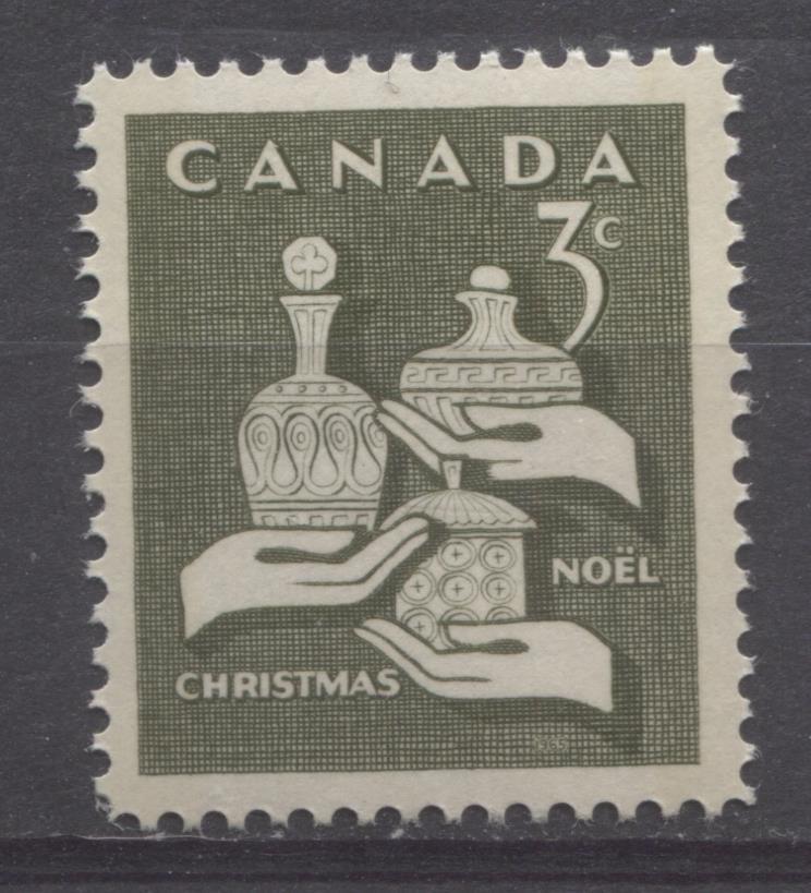 Canada #443as (SG#568) 3c Olive Gifts From Wise Men 1965 Christmas Issue Single From Miniature Pane DF Paper VF 75/80 NH DF Brixton Chrome 