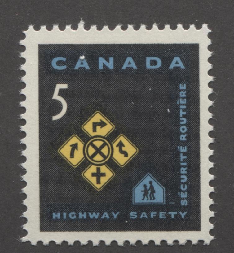 Canada #447 (SG#572) 5c Black Blue And Yellow Traffic Signs 1966 Highway Safety Issue DF Paper VF 75/80 NH Brixton Chrome 