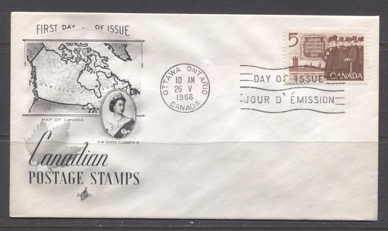 Canada #448 (SG#573) 1966 London Conference Art Craft First Day Cover XF-85 Brixton Chrome 