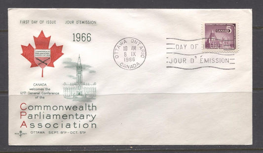 Canada #450 (SG#575) 1966 Commonwealth Parliamentary Association Conference Issue Rose Craft First Day Cover XF-86 Brixton Chrome 