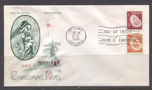 Canada #451-452 (SG#576-577) 3c-5c 1966 Christmas Issue Rose Craft First Day Cover XF-91 Brixton Chrome 