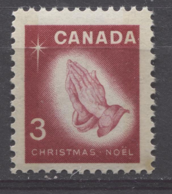 Canada #451p (SG#576p) 3c Carmine Rose Praying Hands 1966 Chrstmas Issue DF Paper VF 75/80 NH Brixton Chrome 