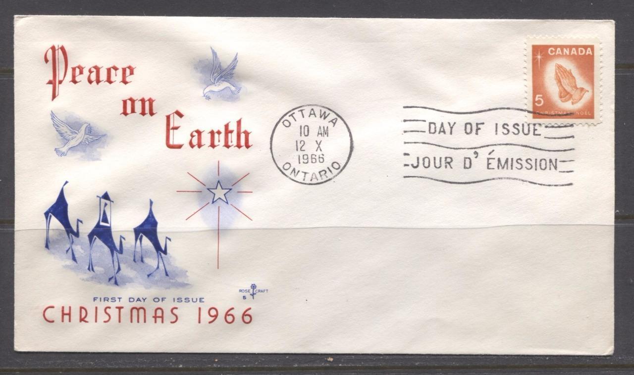 Canada #452 (SG#577) 5c 1966 Christmas Issue Rose Craft First Day Cover XF-86 Brixton Chrome 