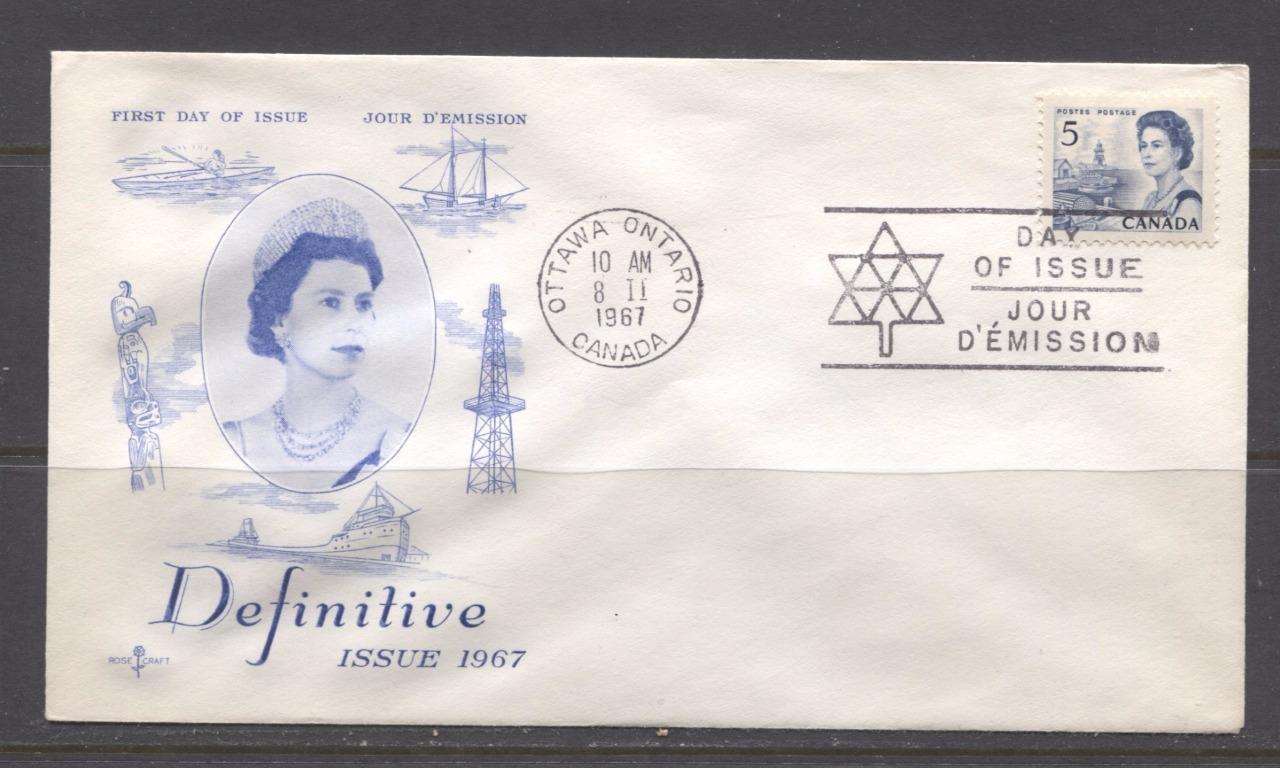 Canada #458 (SG#583) 1967 5c Blue Centennial Issue Rose Craft First Day Cover XF-86 Brixton Chrome 
