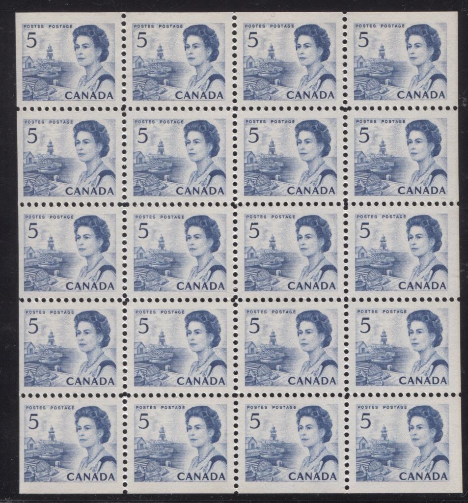 Canada #458b (SG#583b) 1967 5c Bright Blue Centennial Issue Pane of 20 DF GW-fl Paper VF-75 NH Brixton Chrome 