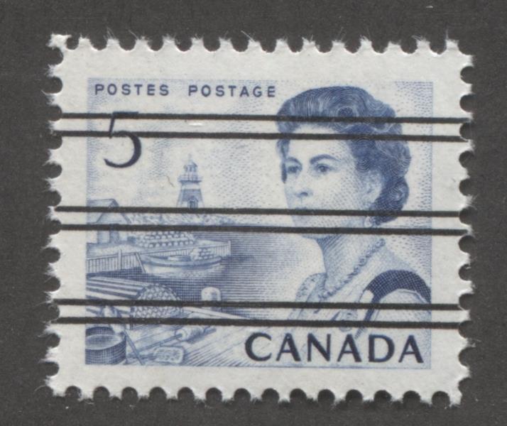 Canada #458xxi (SG#583) 5c Deep Blue Centennial Precancel HF Paper, Streaky Dextrine Gum VF-84 NH Brixton Chrome 