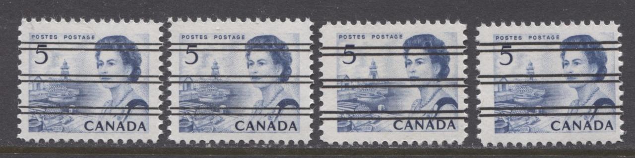 Canada #458xxi, xxii (SG#583) 5c Deep Blue Centennial Precancel 4 Different Papers F-70 NH Brixton Chrome 