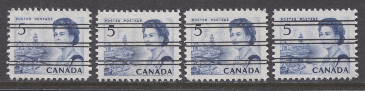 Canada #458xxi, xxii (SG#583) 5c Deep Blue Centennial Precancel 4 Different Papers VF-75 NH Brixton Chrome 