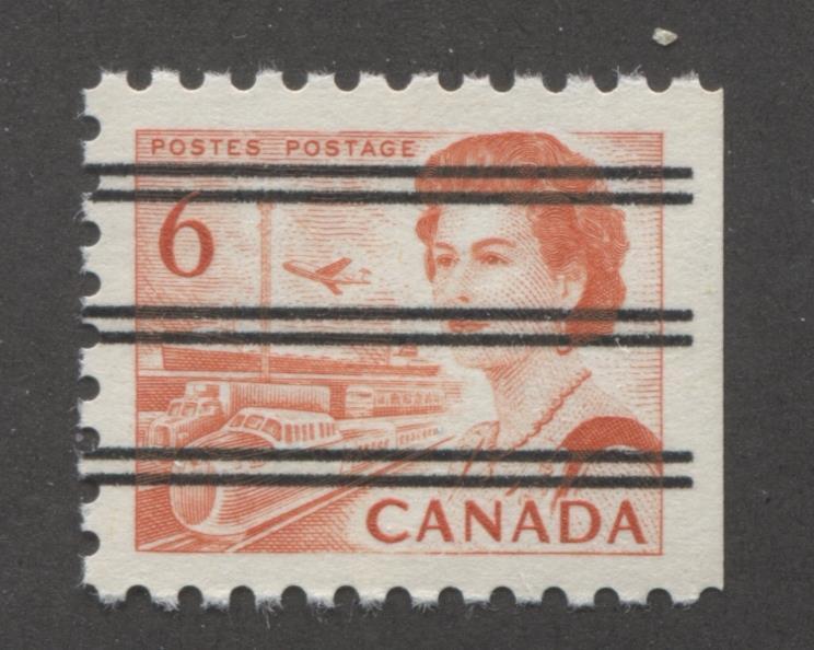 Canada #459xx (SG#601) 6c Deep Red Orange Centennial Precancel DF Gr. Paper Straight Edge At Right VF-80 NH Brixton Chrome 