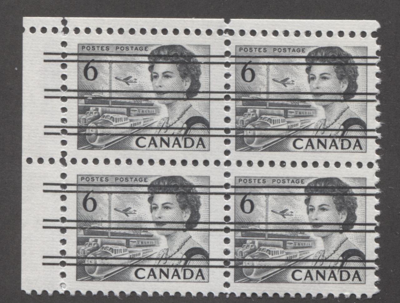 Canada #460fxxi (SG#583rq) 6c Black Centennial Precancel Die 1a LF Paper UL Block VF-75 NH Brixton Chrome 