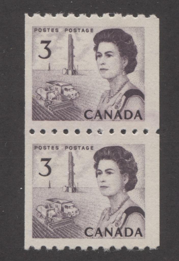 Canada #466 (SG#591) 3c Purple Centennial Coil Pair - Paper and Gum Type 8 VF-75 NH Brixton Chrome 