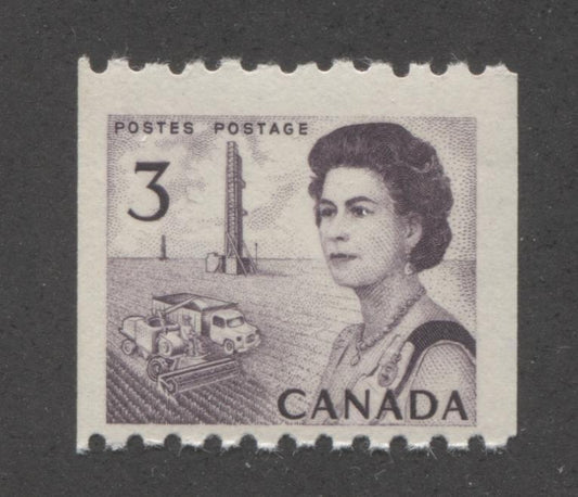 Canada #466 (SG#591) 3c Purple Centennial Coil - Paper and Gum Type 2 F-70 NH Brixton Chrome 