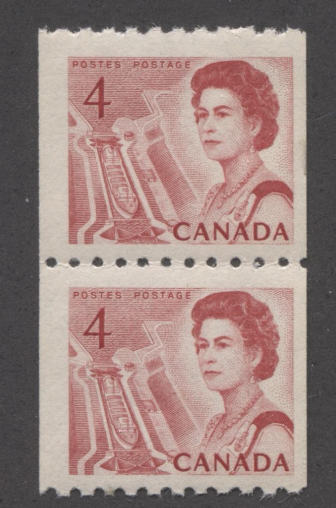 Canada #467 (SG#592) 4c Centennial Coil Pair - Paper and Gum Type 5 F-70 NH Brixton Chrome 