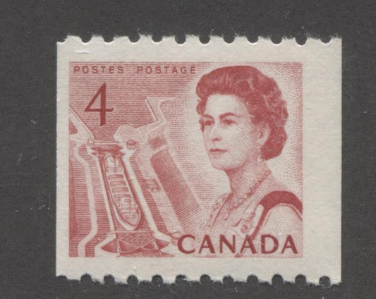 Canada #467i (SG#592) 4c Scarlet Centennial Coil - LF Paper and Gum Type 6 F-70 NH Brixton Chrome 