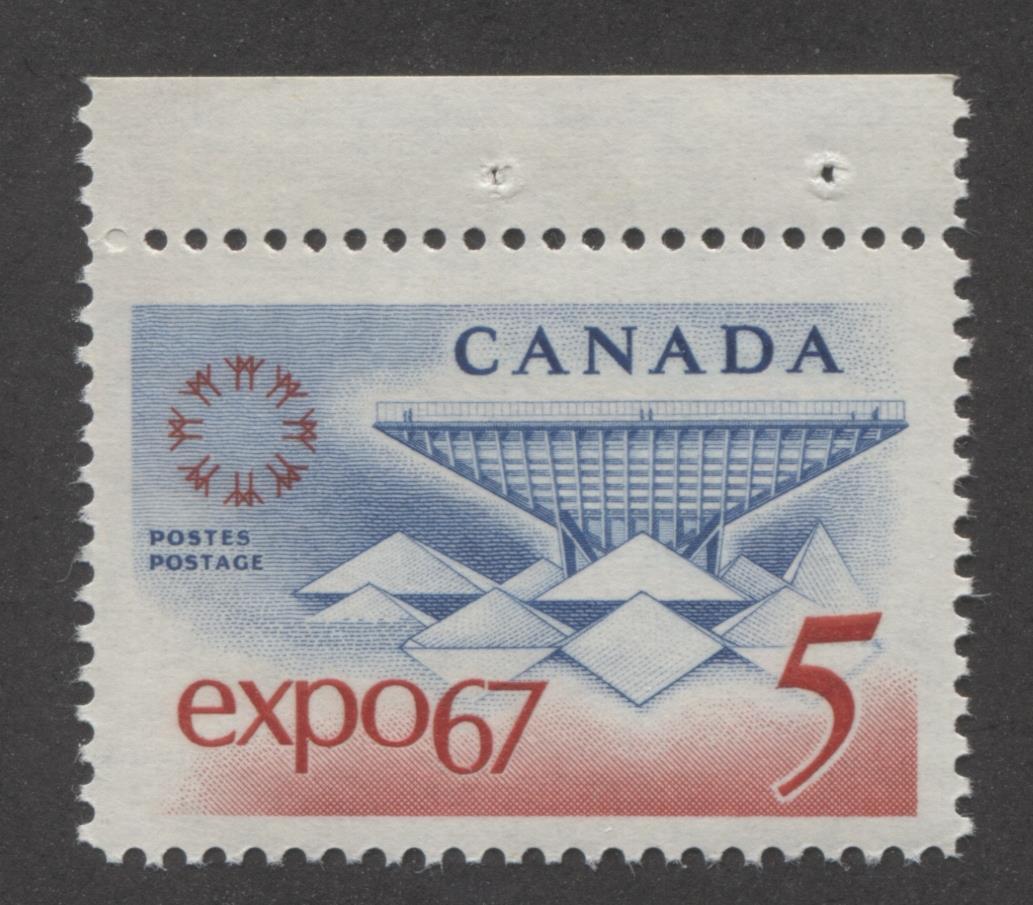 Canada #469 (SG#611) 5c Blue and Red Expo 67 Unlisted DF-fl BW, LF, S Paper VF-80 NH Brixton Chrome 