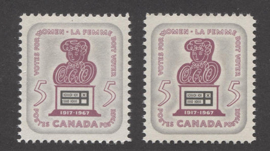 Canada #470 (SG#612) 5c Grey and Rose Lilac Suffrage 2 Different Papers/Shades VF-84 OG Brixton Chrome 