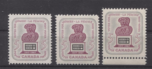 Canada #470 (SG#612) 5c Grey and Rose Lilac Suffrage 3 Different Papers/Shades VF-80 NH Brixton Chrome 