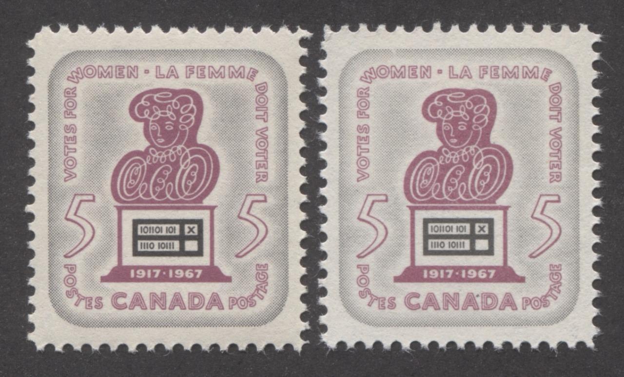 Canada #470 (SG#612) 5c Grey and Rose Lilac Suffrage LR Block DFLV Ribbed Paper, Smooth Gum VF-84 LH Brixton Chrome 