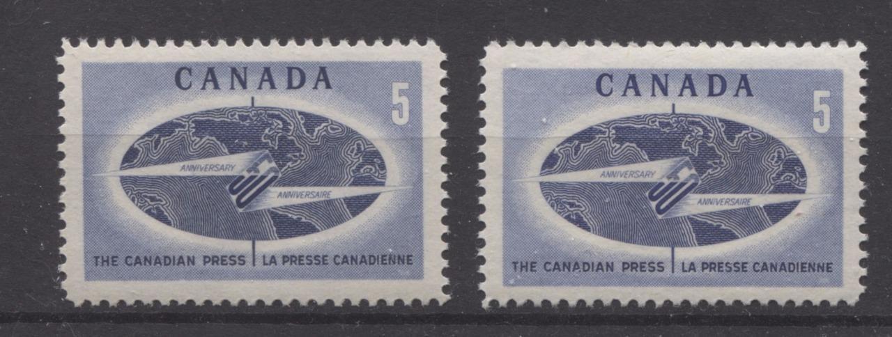 Canada #473, 473i (SG#615) 5c 1967 Canadian Press Issue 2 Different Papers VF-80 NH Brixton Chrome 