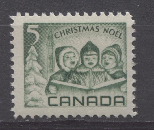 Canada #477 (SG#619) 5c Green Children Carolling 1967 Christmas Issue LF-fl, LF, S Paper F 70 NH Brixton Chrome 