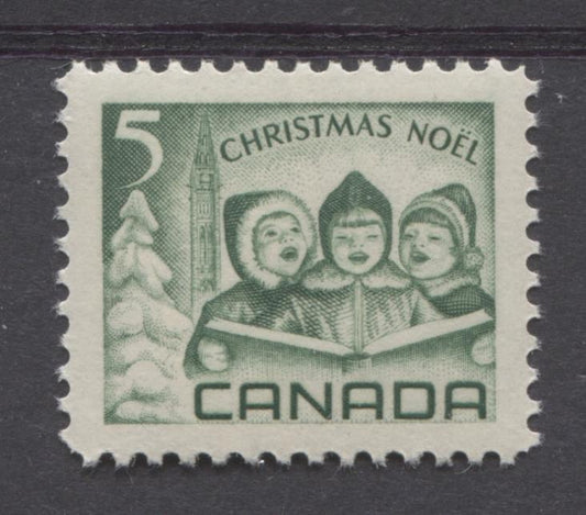 Canada #477 (SG#619) 5c Green Children Carolling 1967 Christmas Issue LF-fl, LF, S Paper VF 84 NH Brixton Chrome 