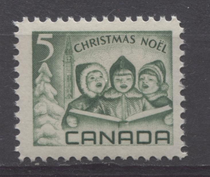 Canada #477i (SG#619) 5c Green Children Carolling 1967 Christmas Issue DF-fl, MF, LD Paper F 70 NH Brixton Chrome 