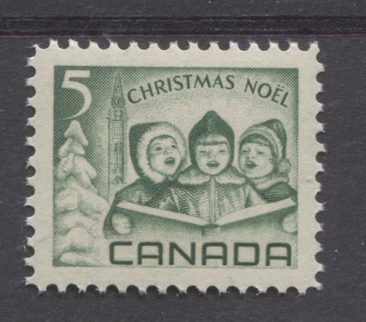Canada #477i (SG#619) 5c Green Children Carolling 1967 Christmas Issue LF-fl, LF, S Paper VF 75/80 NH Brixton Chrome 