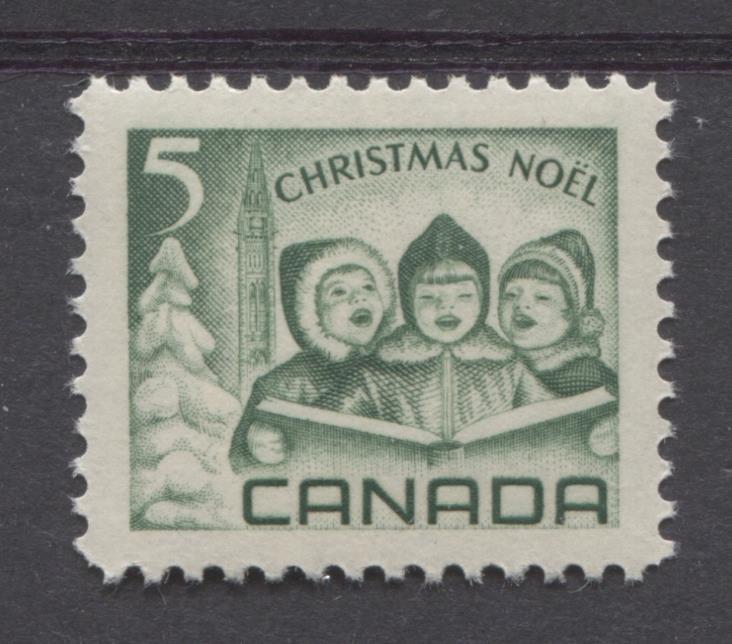 Canada #477i (SG#619) 5c Green Children Carolling 1967 Christmas Issue MF-fl, LF, S Paper VF 84 NH Brixton Chrome 