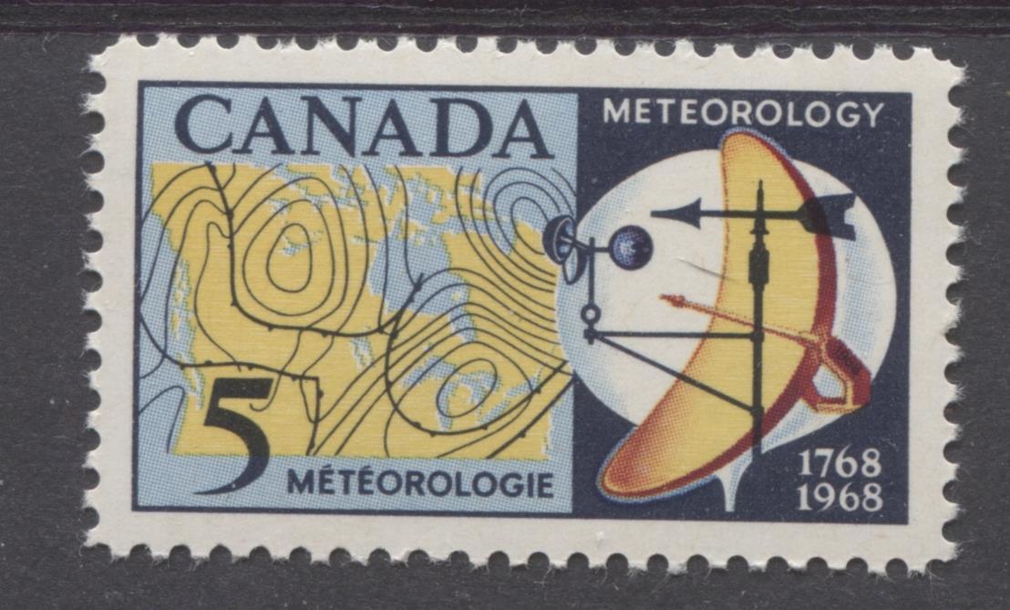 Canada #479 (SG#621) 5c Dark/Light Blue, Yellow And Red 1968 Meteorology Issue DF Paper VF 75/80 NH DF Brixton Chrome 