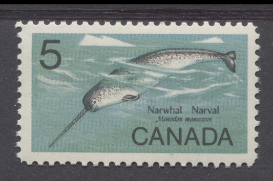 Canada #480 (SG#622) 5c Multicoloured 1968 Narwhal MF Paper VF 75/80 NH Brixton Chrome 