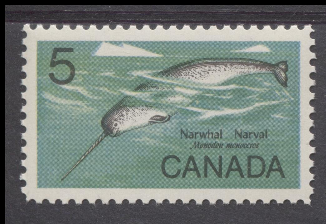 Canada #480i (SG#622a) 5c Multicoloured 1968 Narwhal DF Paper VF 84 NH Brixton Chrome 