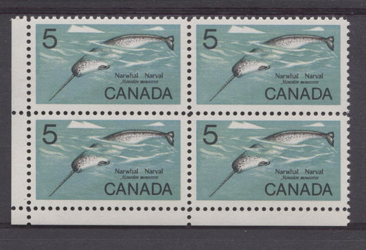 Canada #480ii (SG#622) 5c Multicoloured 1968 Narwhal LL Field Stock Block On LF Paper VF 75/80 NH Brixton Chrome 
