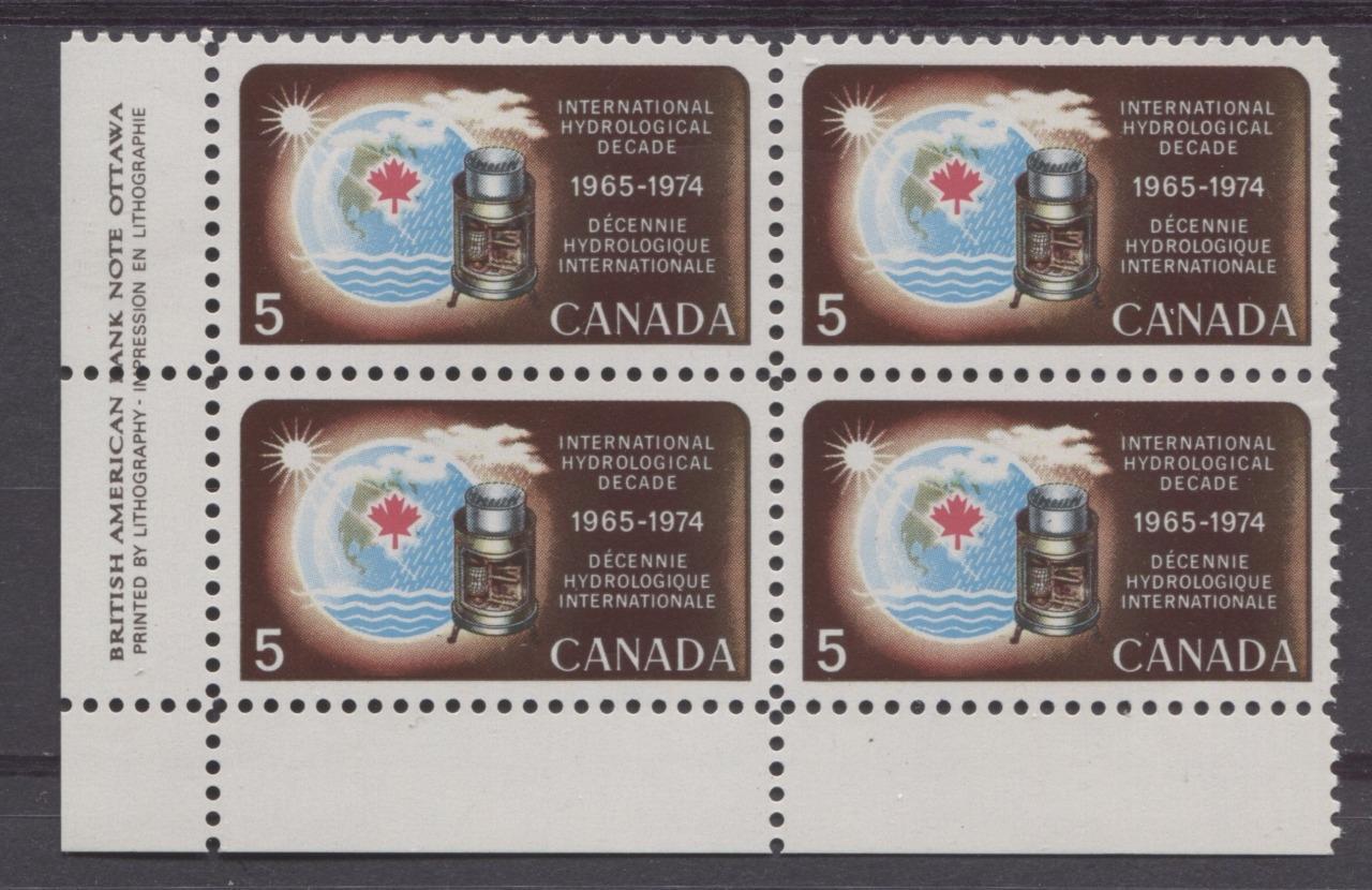 Canada #481 (SG#623) 5c Multicoloured 1968 International Hydrological Decade Issue LL Inscription Block On DF Paper VF 75/80 NH Brixton Chrome 