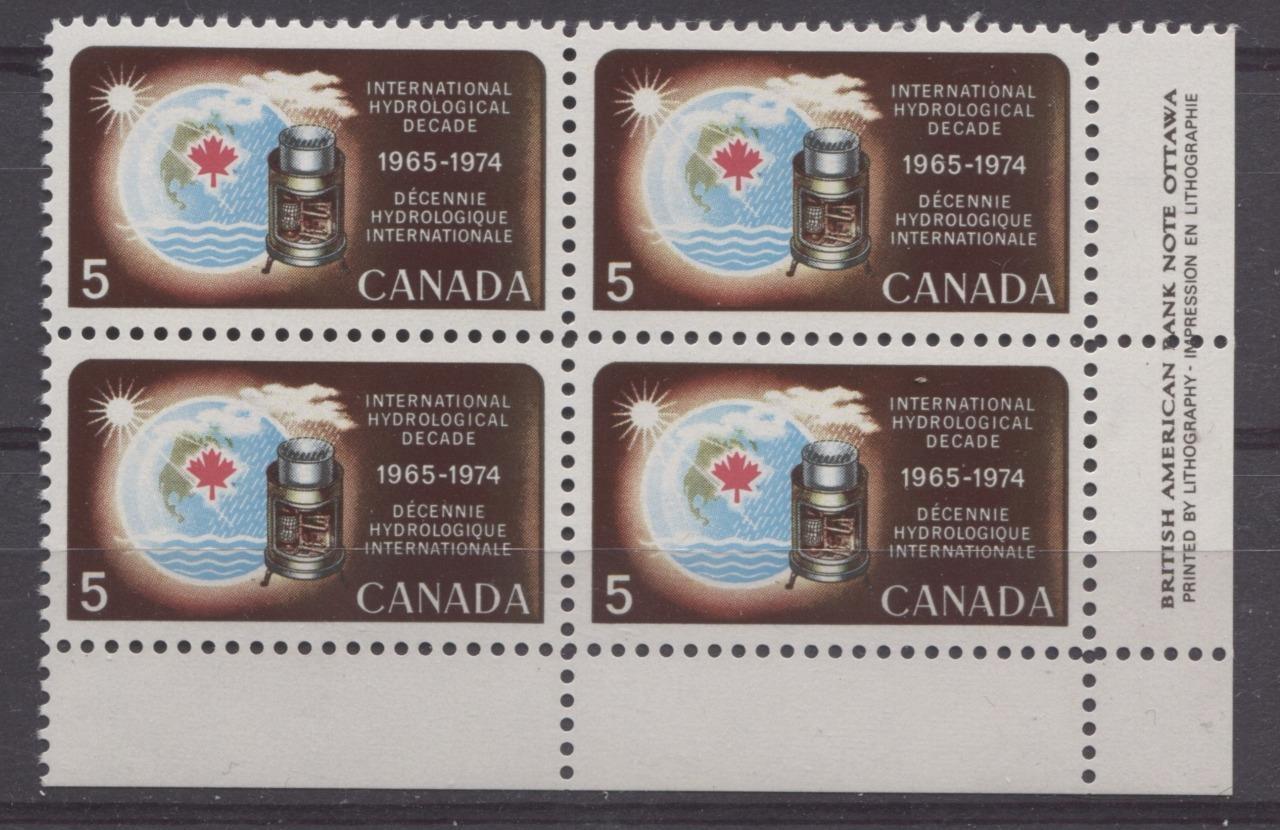 Canada #481 (SG#623) 5c Multicoloured 1968 International Hydrological Decade Issue LR Inscription Block On DF Paper VF 75/80 NH Brixton Chrome 