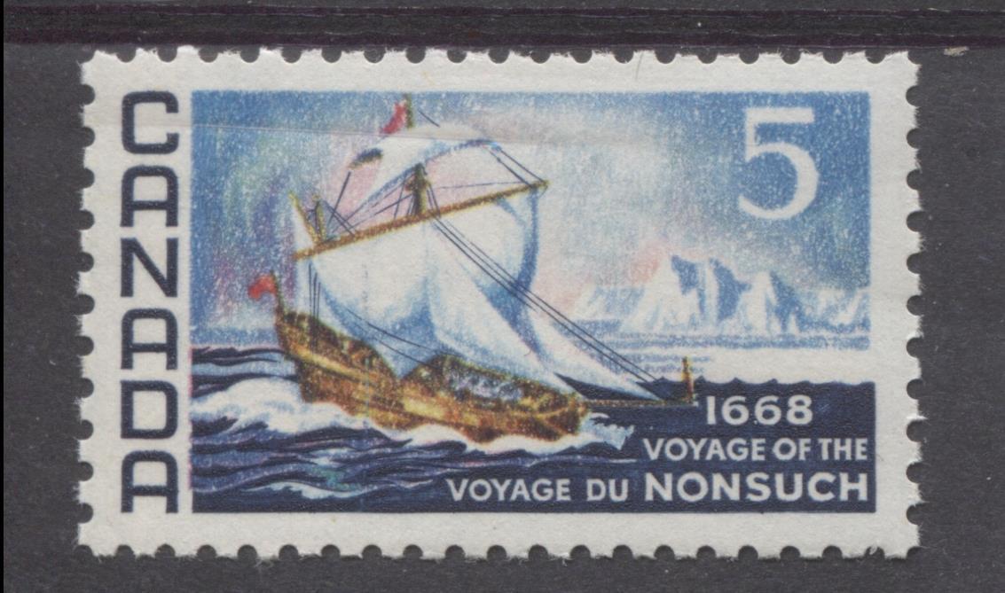 Canada #482 (SG#624) 5c Dark Blue And Multicoloured 1968 Voyage of Nonsuch Issue DF-fl, HB, LD Paper VF 75/80 NH Brixton Chrome 