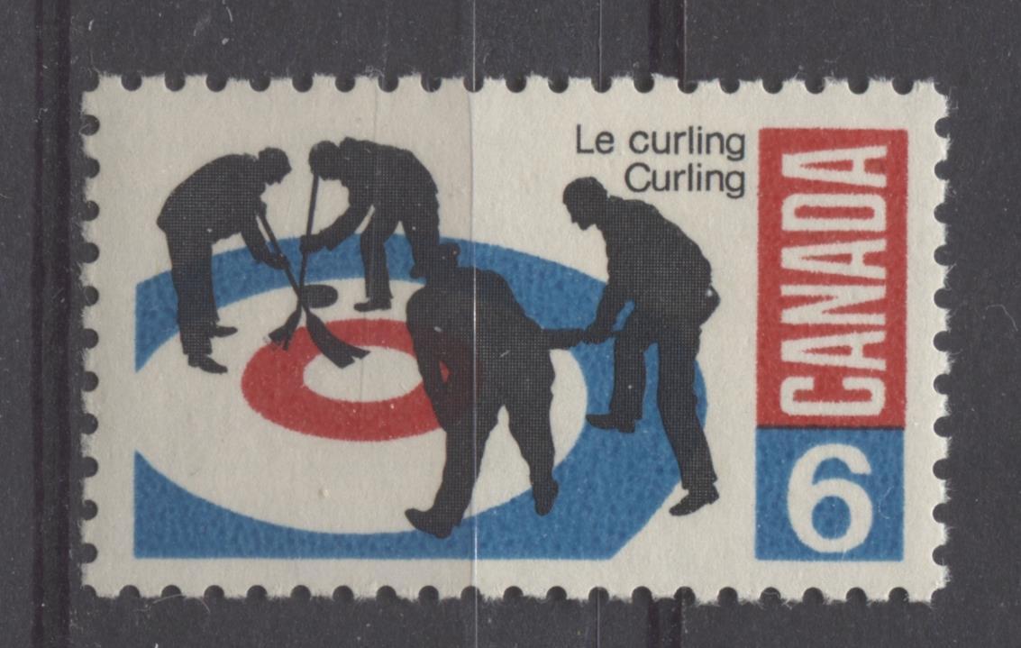Canada #490i (SG#632) 1969 6c Black, Bright Blue And Carmine Curlers On DF Paper VF 75/80 NH Brixton Chrome 