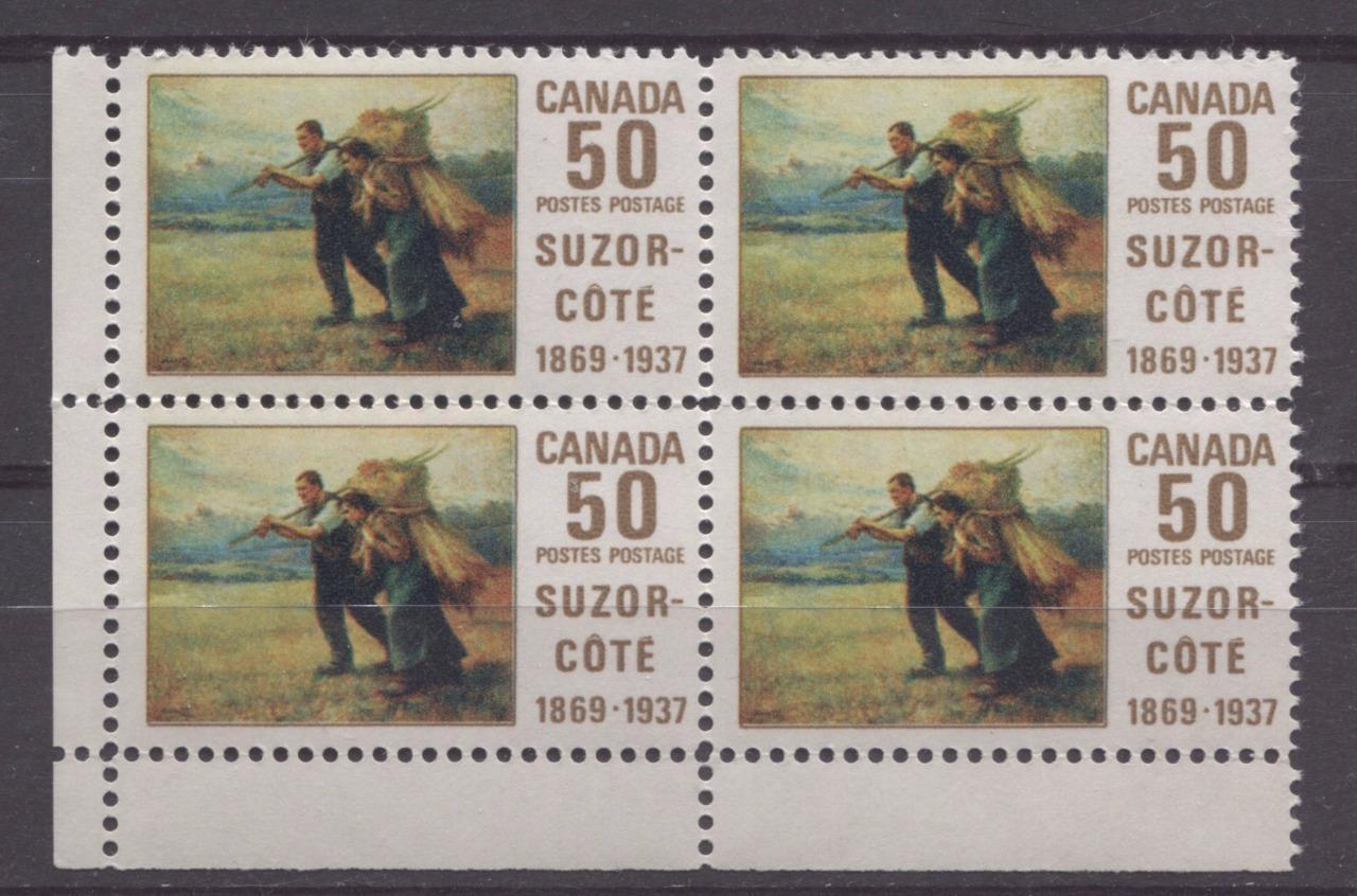 Canada #492 (SG#634) 50c Multicoloured 1969 Suzor-Cote Issue LL Field Stock Block on LF Paper VF 75/80 NH Brixton Chrome 