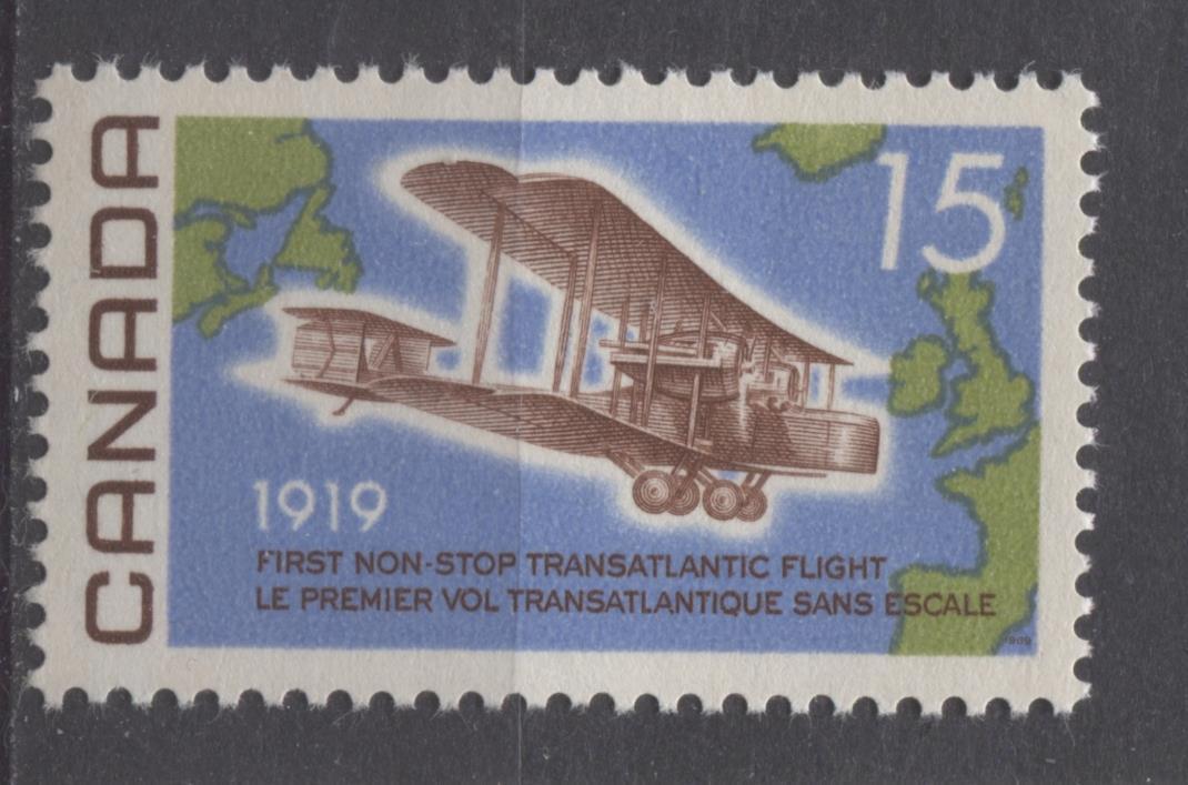 Canada #494 (SG#636) 15c Multicoloured 1969 50th Anniversary of Alcock & Brown Flight Issue DF Paper VF 84 NH Brixton Chrome 