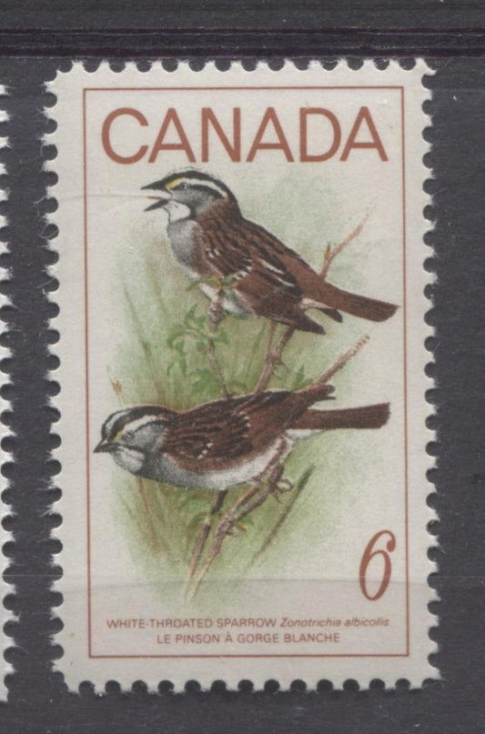 Canada #496 (SG#638) 1969 6c Multicolored White Throated Sparrow HF/MF Paper VF 75/80 NH Brixton Chrome 
