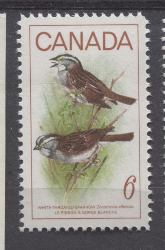 Canada #496 (SG#638) 1969 6c Multicolored White Throated Sparrow On HF/MF Paper VF 84 NH Brixton Chrome 