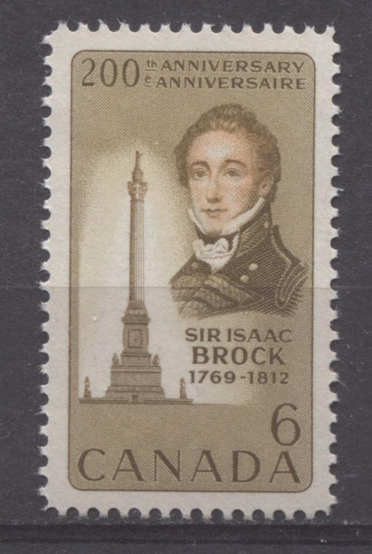 Canada #501 (SG#643) 6c Yellow, Brown, And Salmon 1969 Sir Issac Brock Issue DF-fl, MF, S Paper VF 75/80 NH Brixton Chrome 