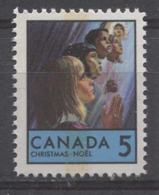 Canada #502p (SG#644p) 5c Blue, Multicolored Children Praying 1969 Christmas Issue WCB Tagged HF Paper VF 75/80 NH Brixton Chrome 