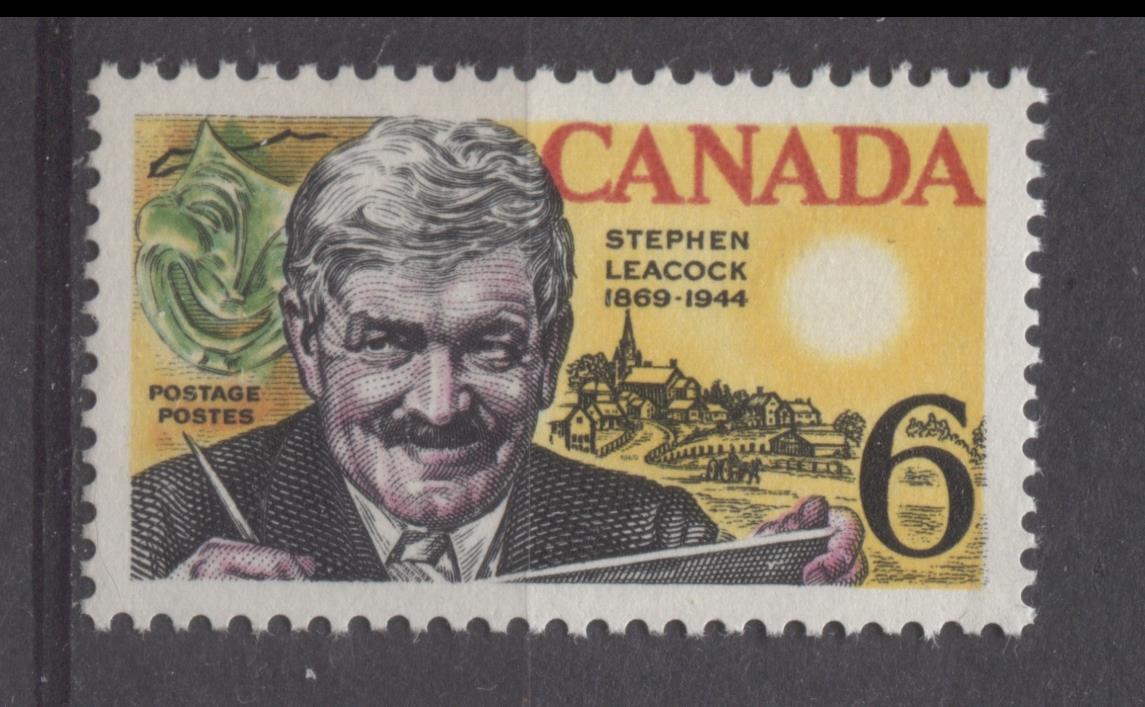 Canada #504 (SG#646) 6c Multicolored 1969 Stephen Leacock Issue DF/DF-fl, LF, S Paper VF 84 NH Brixton Chrome 