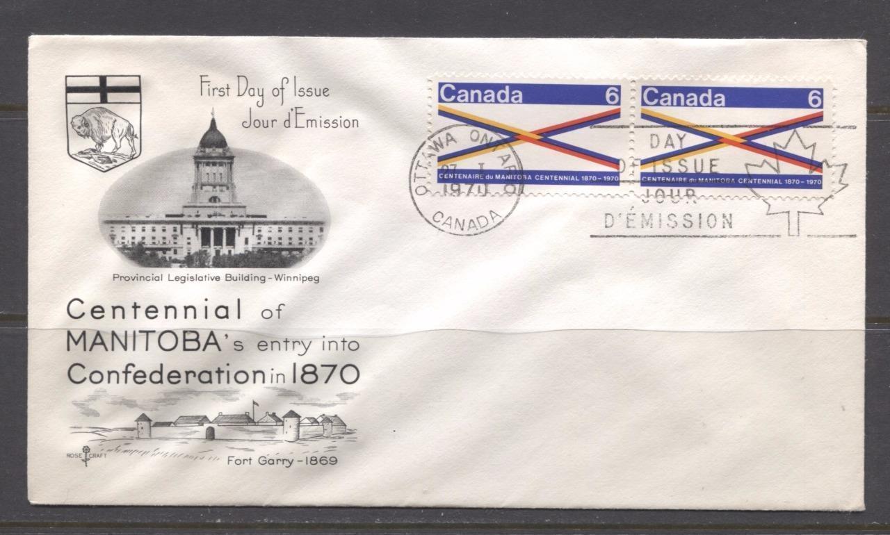 Canada #505 (SG#647) 1970 6c Manitoba Centennial Issue Rose Craft First Day Cover XF-85 Brixton Chrome 
