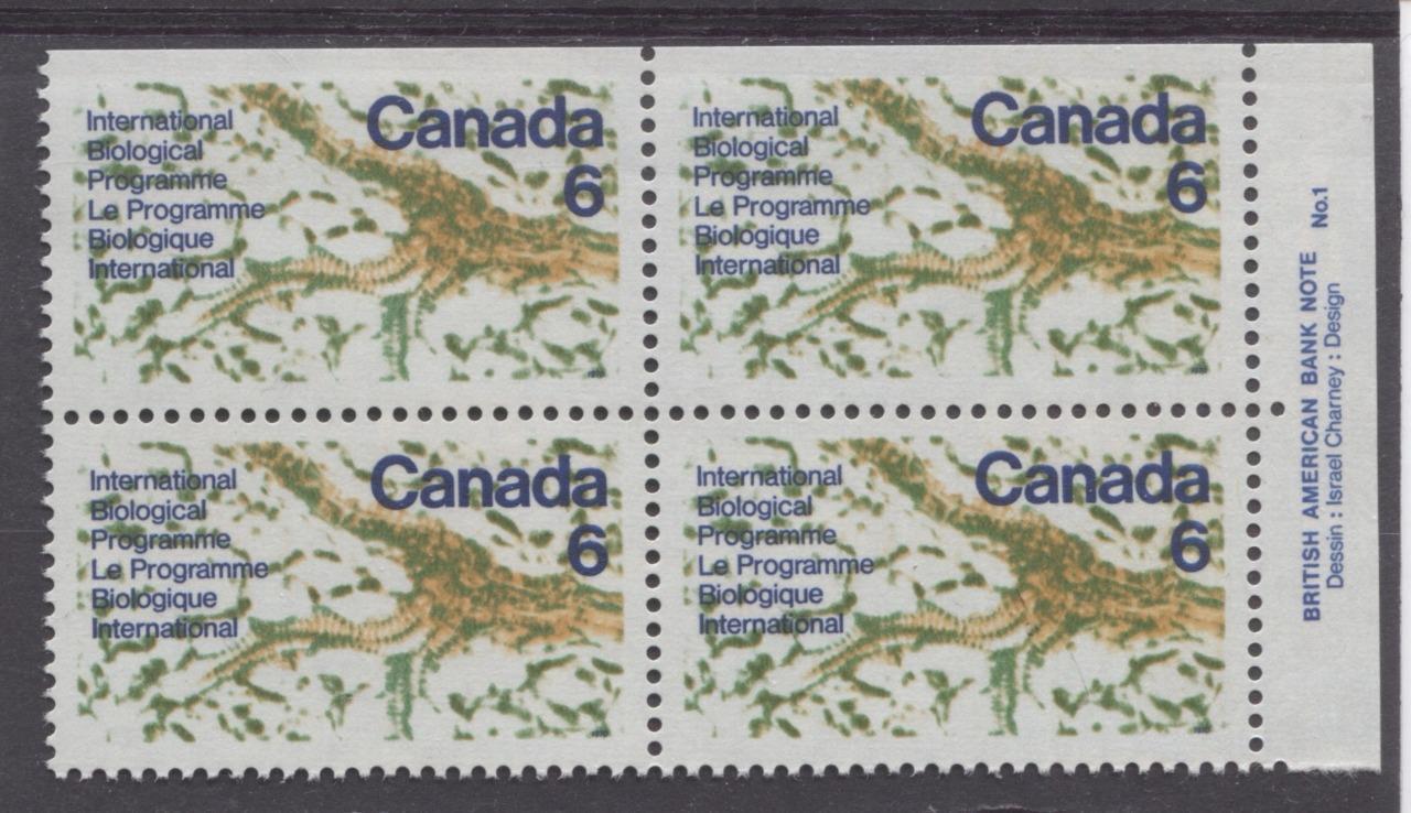 Canada #507 (SG#649) 6c Multicoloured 1970 International Biological Programme Plate 1 UR On DF Paper VF 75/80 NH Brixton Chrome 
