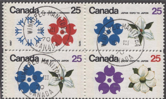 Canada #508p, 509p, 511p (SG#650p, 651p, 653p) 25c Multicoloured 1970 Expo '70 Issue W2B Tagging ON NF/DF-fl, HF, LD Paper VF 75/80 Used Brixton Chrome 